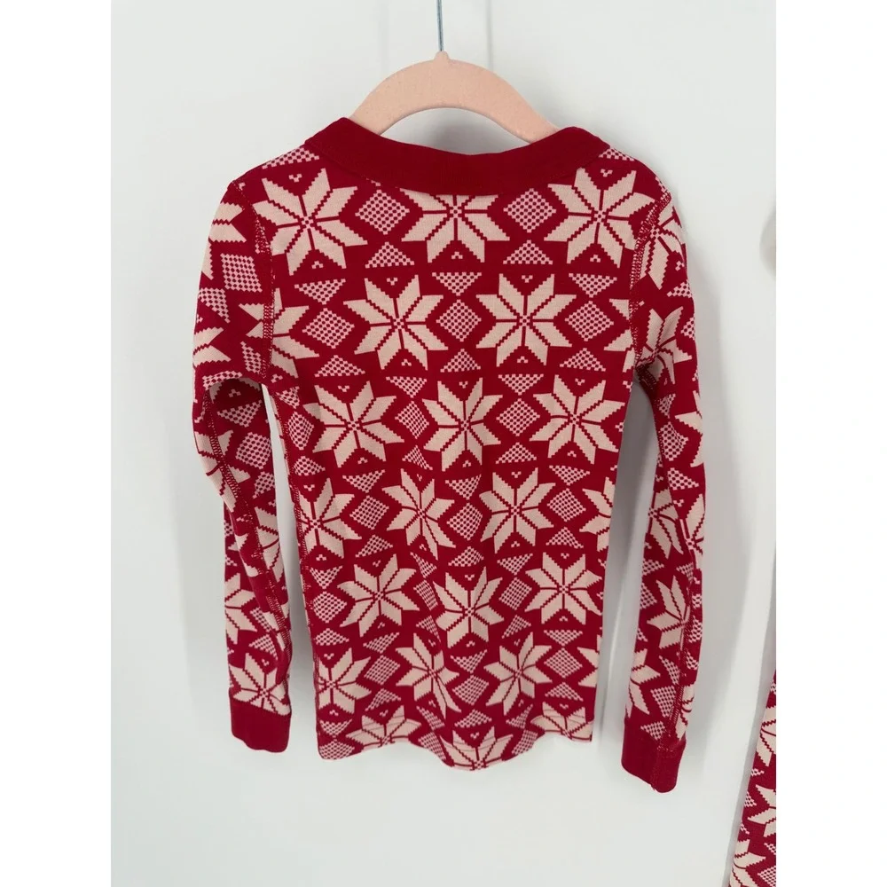 Hanna Andersson Kids Size 6-7 Red Snowflake Fair Isle Organic Cotton Pajama Set